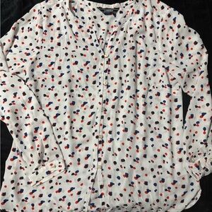 Lands' End White Blouse with Red and Blue Dots